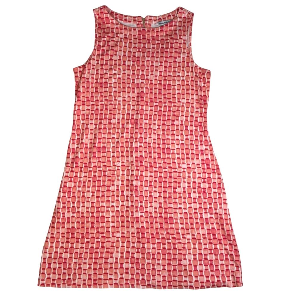 TOMMY BAHAMA Women's Sleeveless Midi Coral White Patterned Shift Dress Large